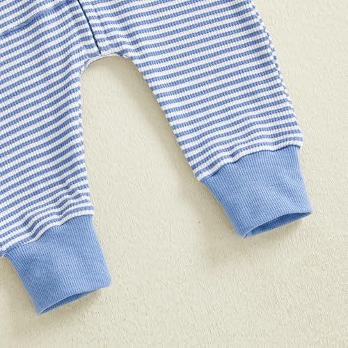 Newborn Infant Baby Boy Clothes Striped Waffle Knit Long Sleeve Zipper Hooded - Image 7