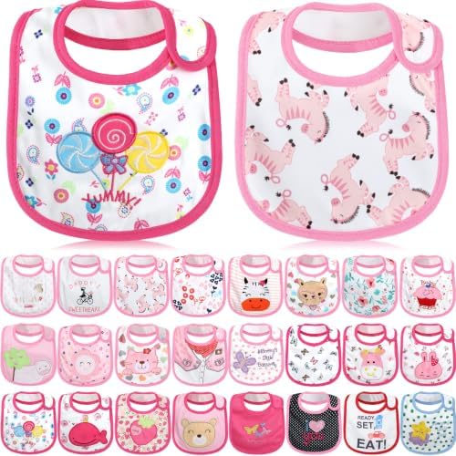 HooLing 24 Pcs Waterproof Baby Bibs, Soft Cotton Toddler Drool Bibs by HooLing
