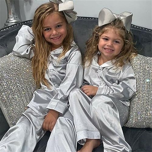 Kids Baby Girl Boy Satin Pajamas Set Button Down Sleep Shirt Top+Long Pants - Image 3