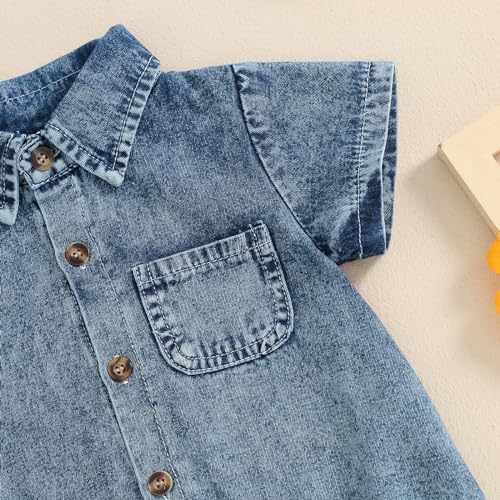 Baby Girl Denim Outfit Button Romper Jean Jumpsuit Shorts Overalls Toddler - Image 5