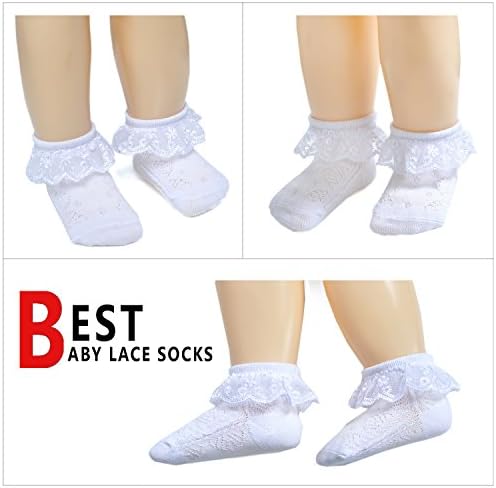 EPEIUS Baby Girl Ruffle Socks, Eyelet Frilly Lace Socks - Image 5