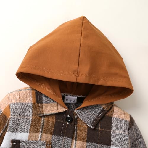 YOUNGER STAR Toddler Kids Boys Girls Flannel Hooded Plaid Shirt Button Baby Red - Image 4