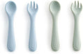 Bc Babycare Portable 4 Pack Baby & Toddler Self Feeding Fork and Spoon Set with Storage Case, BPA-Free Silicone Utensils for Boys and Girls, Safe & Easy to Carry, Blue & Green
