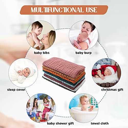 8 Packs Muslin Burp Cloths Large 20" x 10", 6 Layers Unisex Baby Absorbent 100% - Image 4