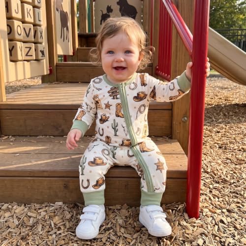Western Baby Cowboy Clothes Neutral Zipped Fall Romper Outfit - Image 3