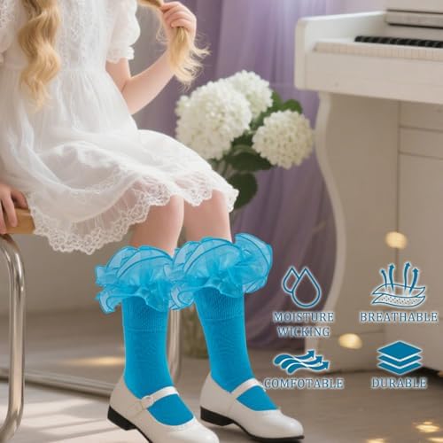 Girls Ruffle Socks Double Lace Turn Cuff Frilly Church Dress Socks - Image 5