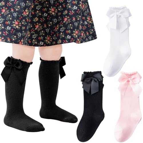 Baby Knee High Socks Infant Toddler Bow Ruffled Cotton Long Socks Stockings by Miniangel