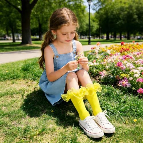 Girls Ruffle Socks Double Lace Turn Cuff Frilly Church Dress Socks - Image 6