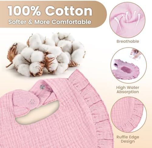 Oiomniv Muslin Baby Bibs, 100% Cotton Bandana Drool Bibs Soft Cotton Adjustable - Image 3