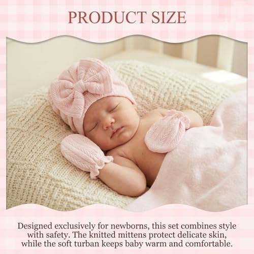 Newborn Baby Girl Hat Mittens Preemie Soft Hospital Bow Hats Beanie No Scratch - Image 6