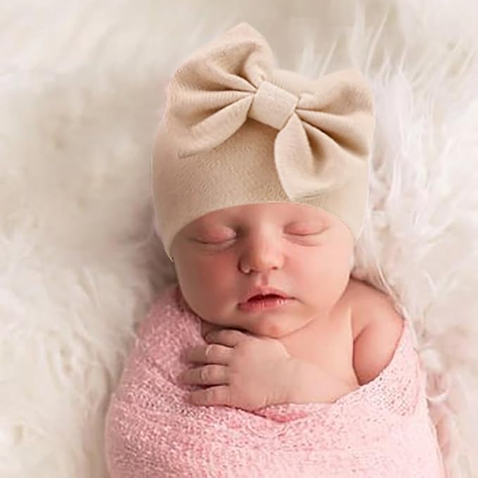 BQUBO Newborn Girls Hats Baby Hat and Mittens Set Infant Caps Bow Hospital - Image 3