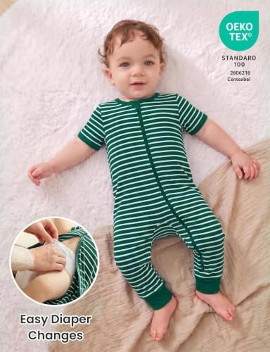Jimonda Baby Romper Short Sleeve Cotton Pajamas 2-Way Zipper - Image 4
