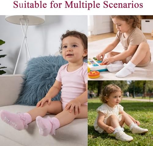 Baby Girl Ruffle Socks with Grips Lace Frilly Ankle Dress Socks - Image 5