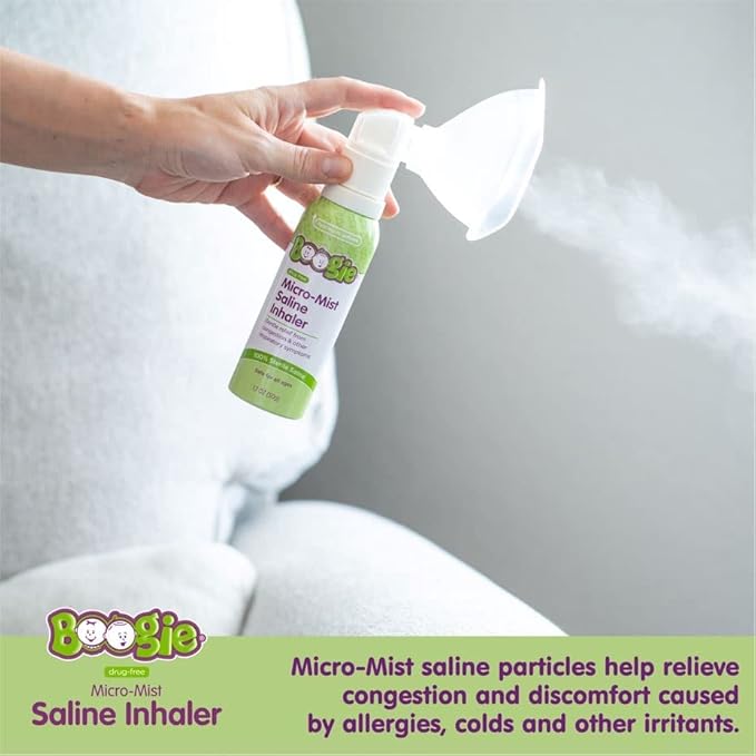 Boogie Micro-Mist Saline Inhaler Refill, Unscented, Baby Nose Congestion Relief, Nasal Spray for Kids, Pediatrician Recommended, Unscented, 2.8 oz (Pack of 1)