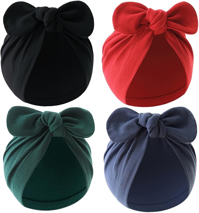 4PCS Newborn Baby Bow Knot Turban Hat Infant Toddler Hospital Hat Cotton Head by ILUFAM