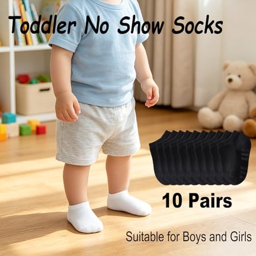 Toddler No Show Socks 10 Pairs Cotton Non Slip Baby Socks - Image 7