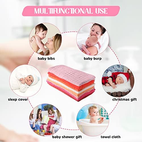 8 Packs Muslin Burp Cloths Large 20" x 10", 6 Layers Unisex Baby Absorbent 100% - Image 4