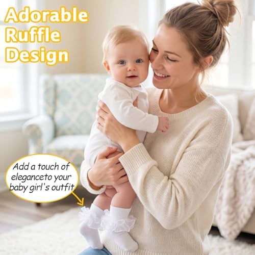 Baby Girls Ruffle Socks Double Layer Lace Turn Cuff Dress Socks - Image 4