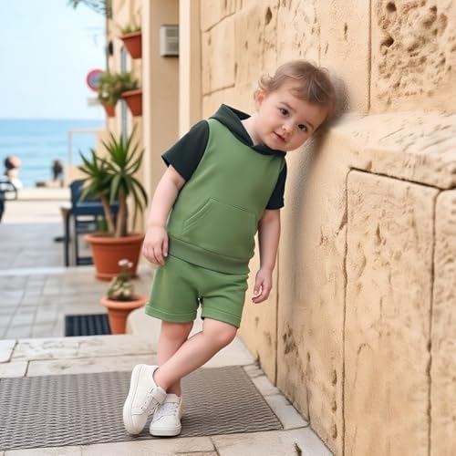 Toddler Baby Boy Hooded Dinosaur Summer Outfit Funny T-Shirt Shorts Set - Image 2