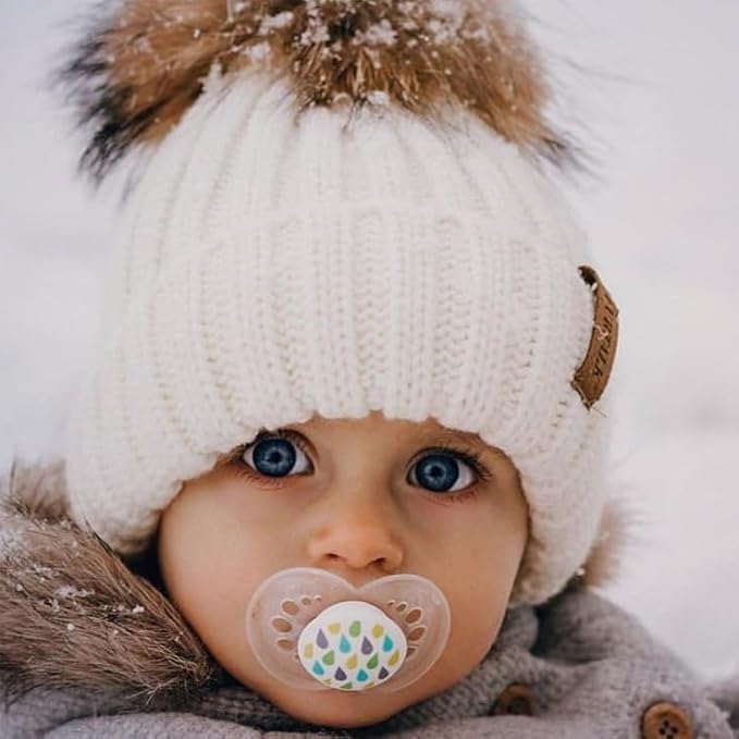 FURTALK Kids Winter Hat Toddler Knitted Beanie with Faux Fur Pom Poms for Baby Girls Boys