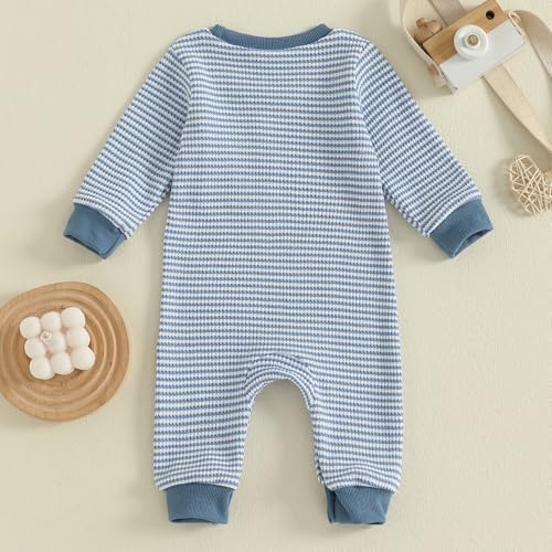 VISGOGO Newborn Infant Baby Boy Waffle Cotton Romper Clothes Onesie Stripe - Image 7
