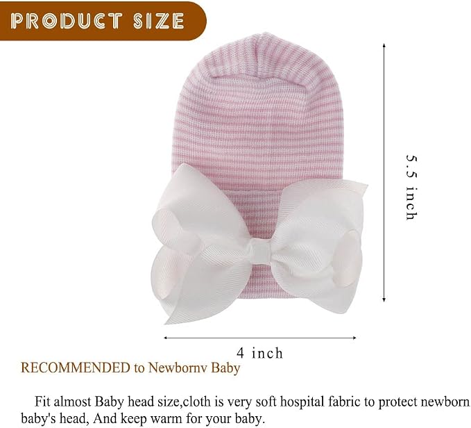 Newborn Baby Hat Infant Caps Baby Boy Girl Toddler Hospital Hats Bow Double - Image 4