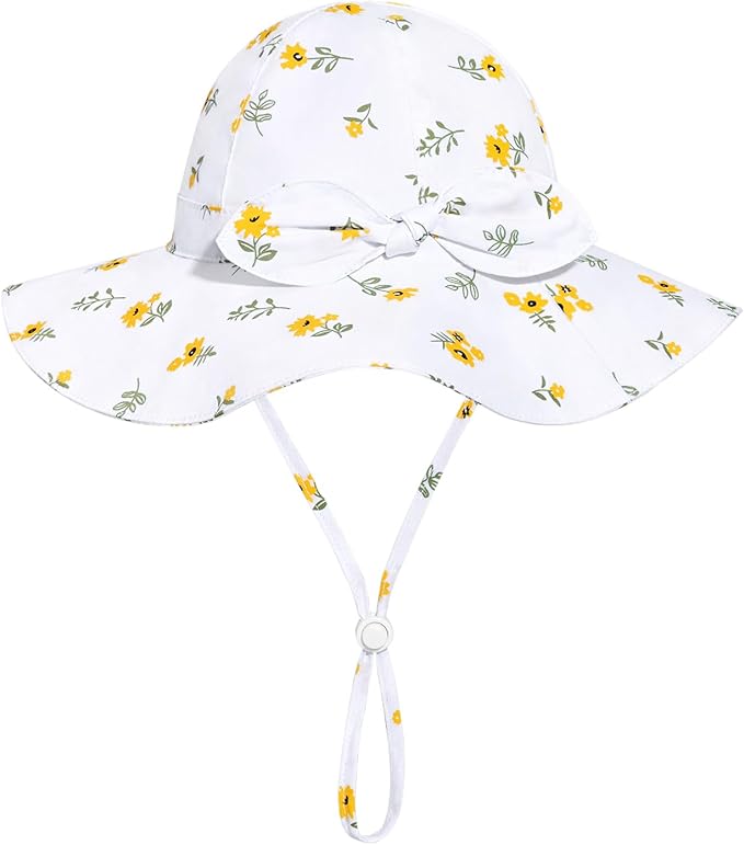 Baby Girl Sun Hat with UPF 50+ Outdoor Adjustable Beach Hat with Wide Brim Bucket Hats
