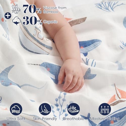 PHF Muslin Swaddle Blankets for Newborn, Large 47x 47 Inches, 4 Pack Organic - Image 2