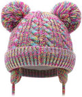 Duoyeree Toddler Winter Hat, Earflap Double Pom Pom Knit Beanie 0-36M by Duoyeree