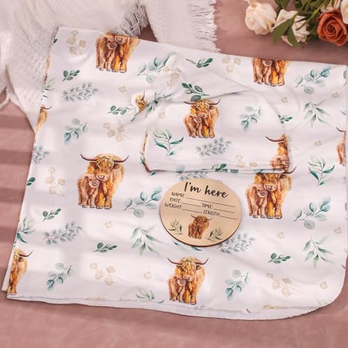 Ylsteed Baby Highland Cow Swaddle Blanket and Headband Set, Newborn Receiving - Image 5