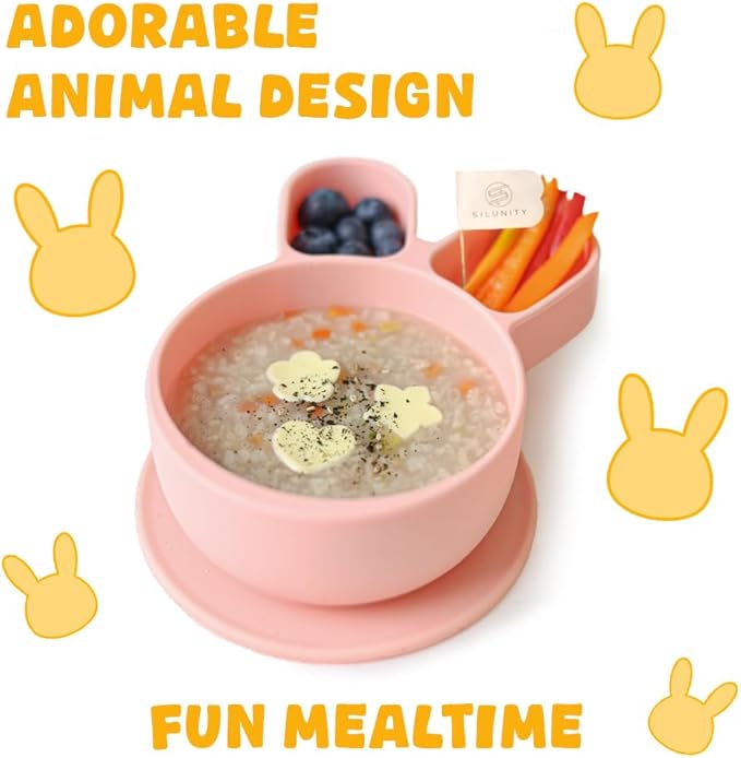 Baby Plates with Suction - Self-Feeding Tools for Baby - Made in Korea - Suction Plates Feeding Essentials - Ideal Baby Food Plates - Perfect Design for Toddlers (Green, Rabbit)