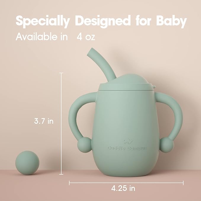 Cuddle Campus Pack of 2 Silicone Baby Training Cup, Shatterproof Toddler Sippy Cups with Straw, Open Cup for Baby, 6+ Months 4 Oz, Boothbay