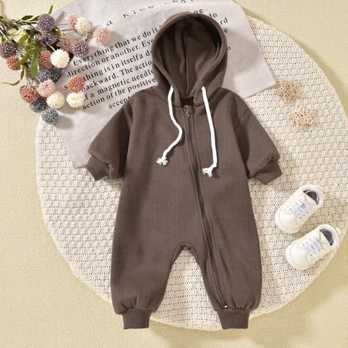 Unutiylo Unisex Baby Boys Girls Long Sleeve Infant Baby Zipper Hooded Jumpsuits - Image 3