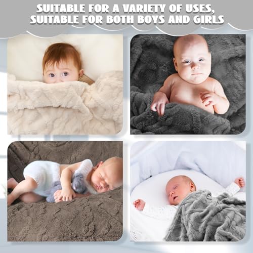 VitalCozy 4 Pcs Fleece Baby Blankets 3D Plush Soft Newborn, Dark Color | - Image 6