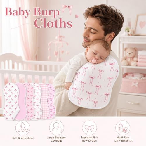 party greeting 6 Pcs Pink Bow Baby Burp Cloths - Image 7