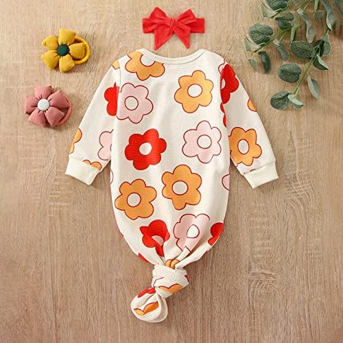 Newborn Baby Girl Floral Sleep Gown Headband Sleepwear Outfit - Image 2