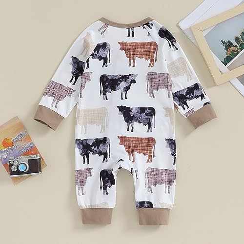 Western Baby Cowboy Clothes Neutral Zipped Fall Romper Outfit - Image 3