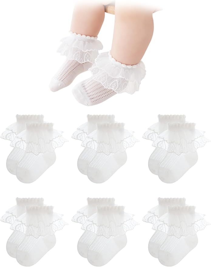Baby Girls Socks with Bow Infant Breathable Mesh Ruffle Lace Sock by Littlefeetdeservethebest