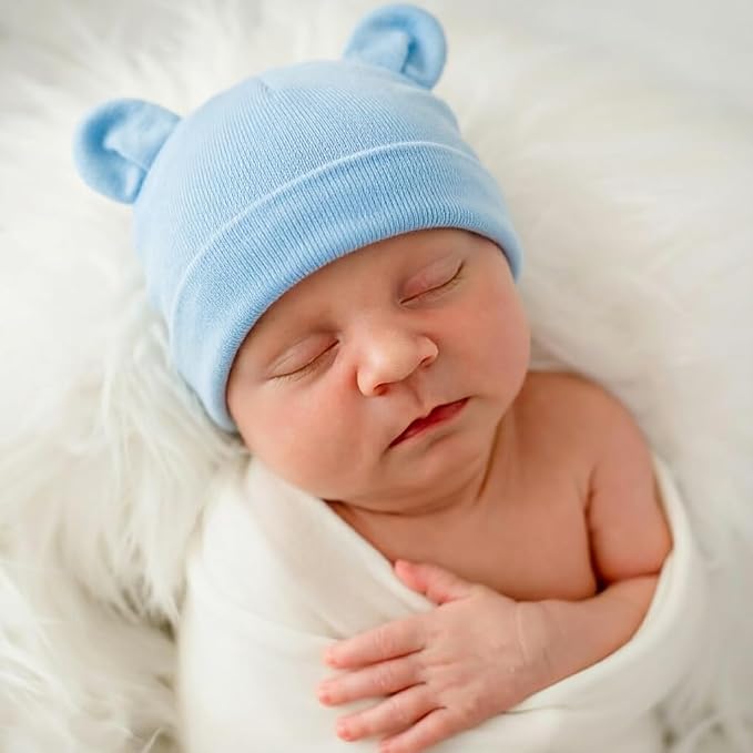 BQUBO Newborn Baby Bear Ears Hats and Mittens Sets Preemie Cotton Caps Baby Boy - Image 7