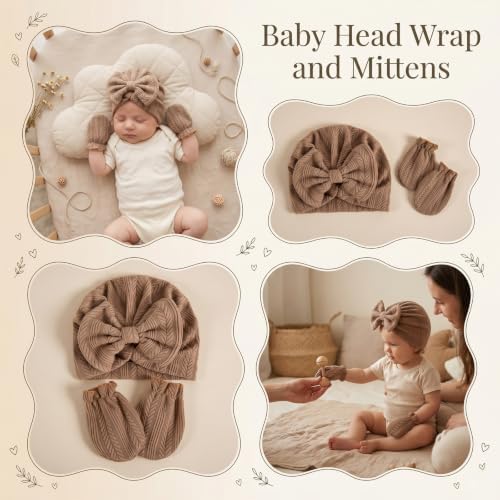 Newborn Baby Girl Hat Mittens Preemie Soft Hospital Bow Hats Beanie No Scratch - Image 5