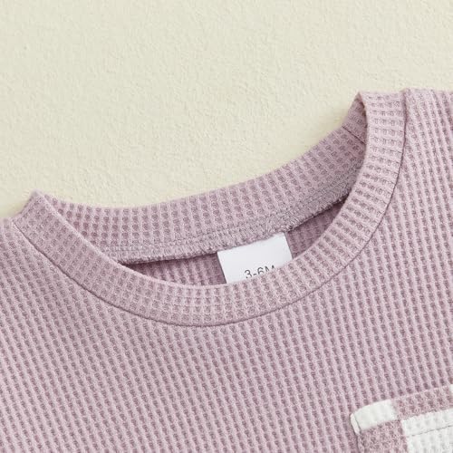 Newborn Baby Boy Girl Clothes Checkered Plaid Romper Waffle Knit Short Sleeve - Image 5