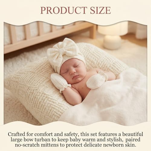 Newborn Baby Girl Hat Mittens Preemie Soft Hospital Bow Hats Beanie No Scratch - Image 6