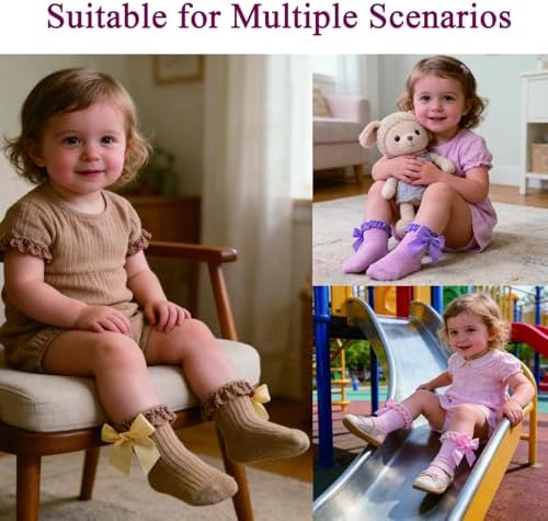 Baby Girl Socks, Ruffle Grip Bows, Toddler Newborn Infant, 6 Pairs - Image 5