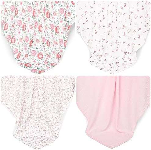 david's kids 4 Pack Baby Muslin Swaddle Blankets, 100% Cotton and Ultra Soft - Image 7