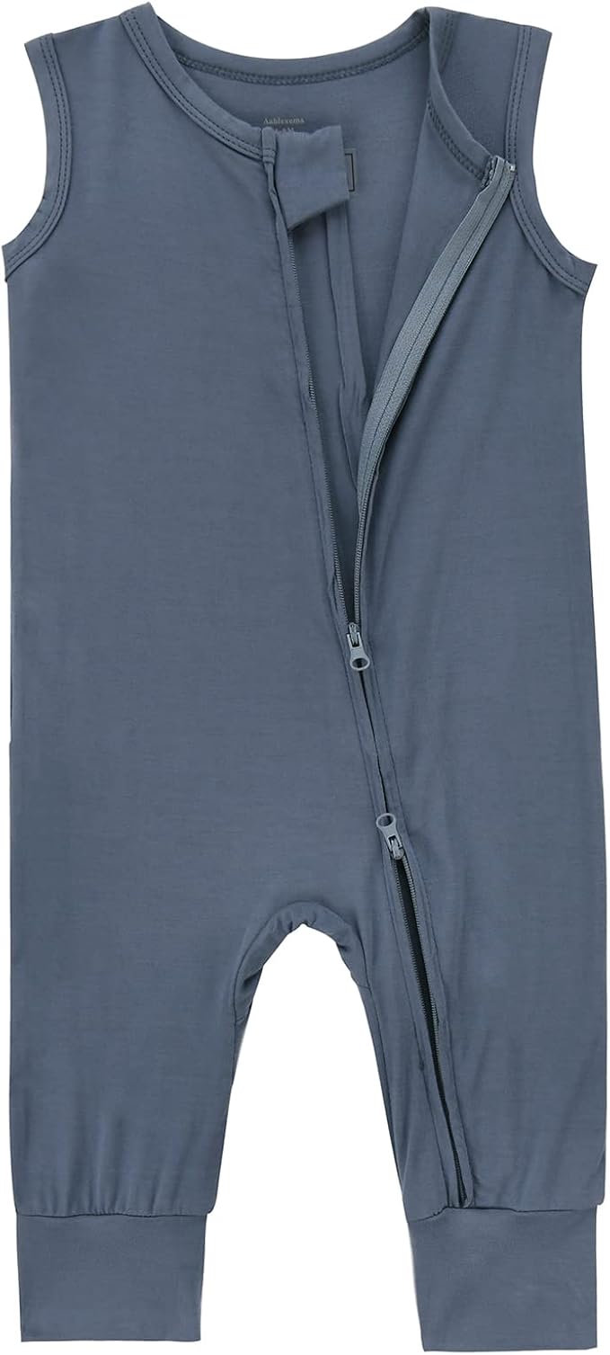 Aablexema Baby Rayon of Bamboo Sleeveless Footless Zipper Romper 0-24M | 2pcs - Image 2
