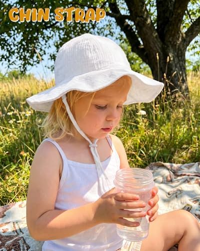 HONGTEYA Baby Sun Hat Muslin Wide Brim Toddler Girl Beach Bucket Hat - Image 6
