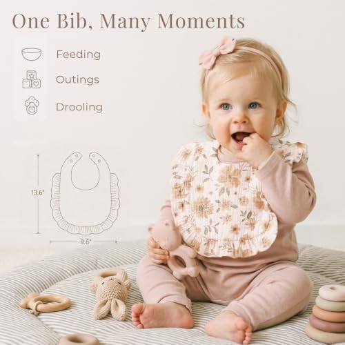 Konssy 6-Pack Muslin Baby Girl Bibs, Absorbent Drool Bibs - Image 2
