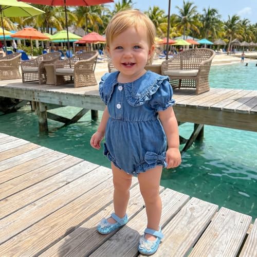 Baby Girl Denim Outfit Button Romper Jean Jumpsuit Shorts Overalls Toddler - Image 3