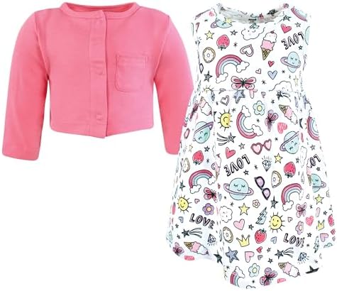 Hudson Baby Infant and Toddler Girls Cotton Dress and Cardigan Set - Image 3