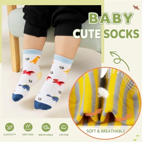 Toddler Non Slip Grips Socks Kids Anti Skid Baby Boys Girls Cotton Crew Socks - Image 2